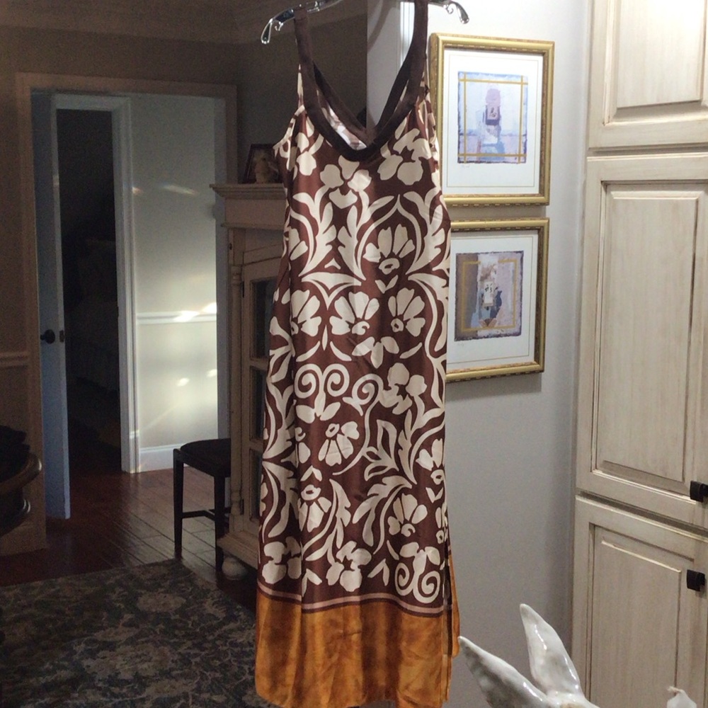 NWOT Halogen Brown and Cream Slip Dress with Subtle Shine